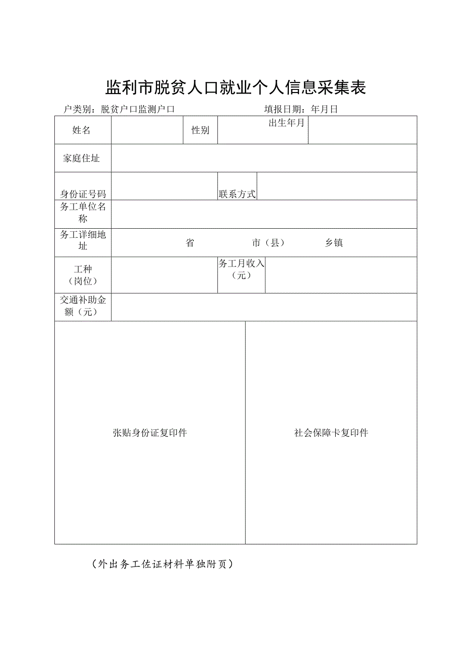 监利市脱贫人口就业个人信息采集表.docx_第1页