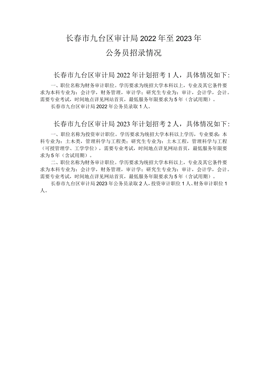 长春市九台区审计局2022年至2023年公务员招录情况.docx_第1页