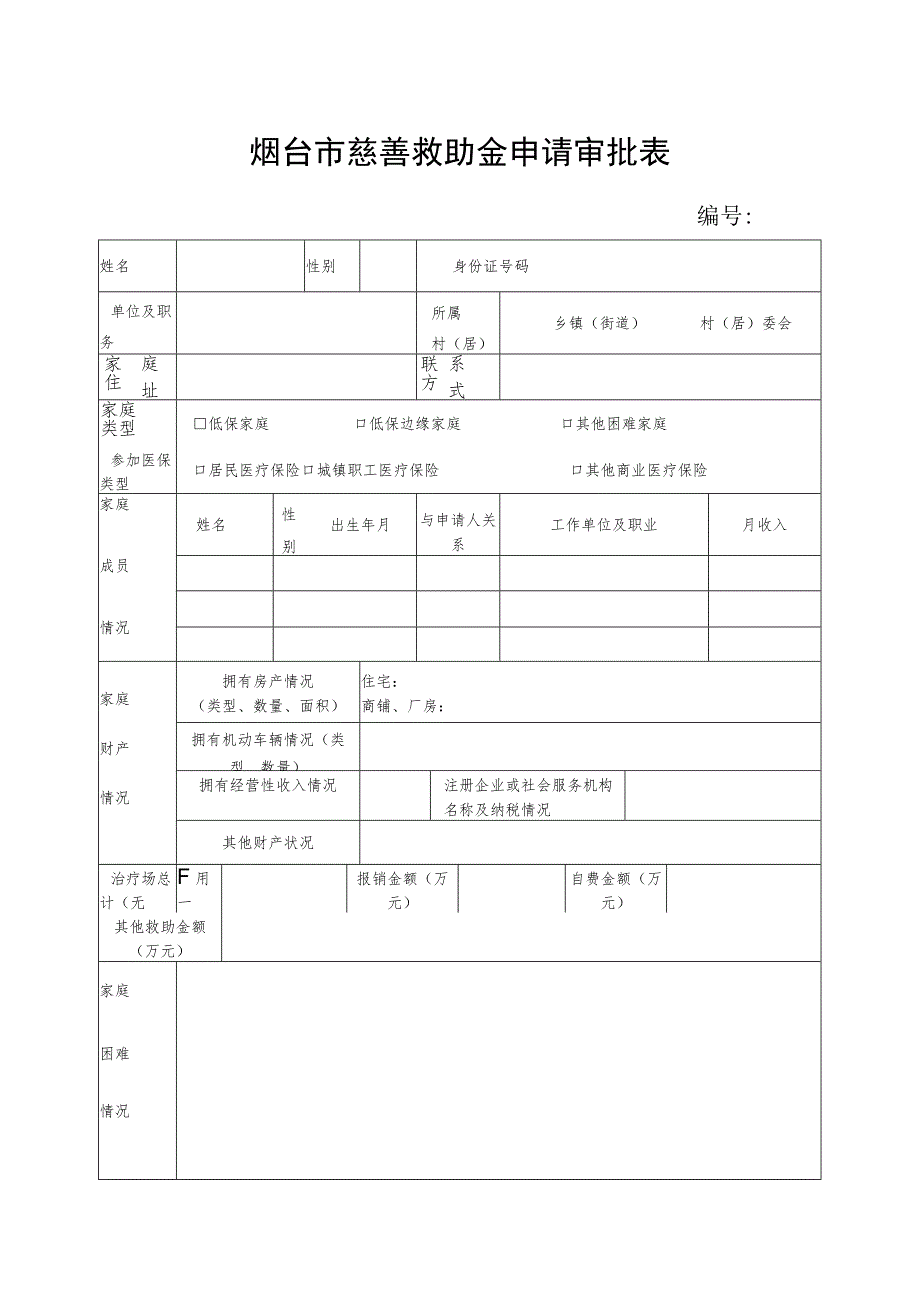 烟台市慈善救助金申请审批表.docx_第1页