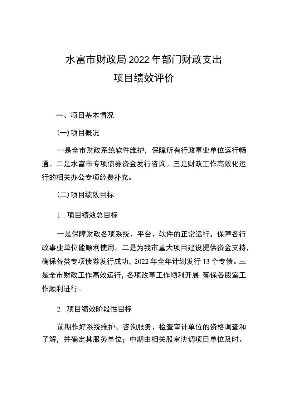 水富市财政局2022年部门财政支出项目绩效评价.docx_第1页