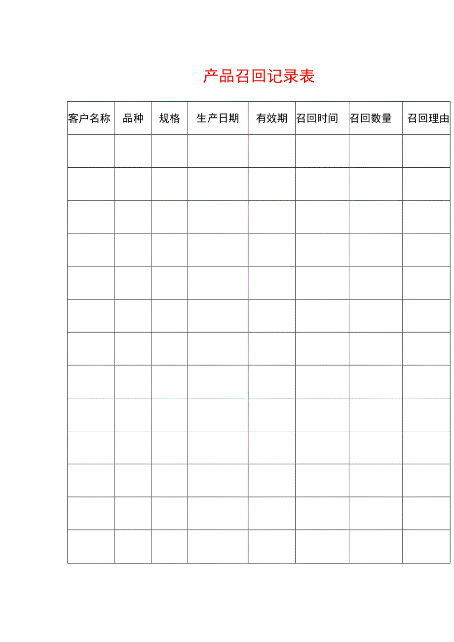 产品召回记录表.docx_第1页