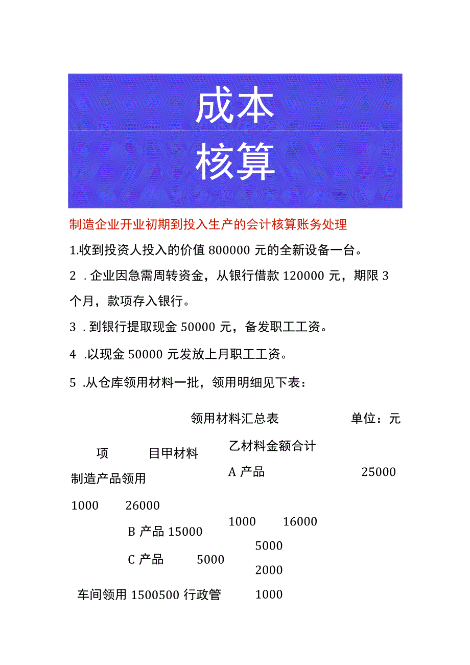 制造企业开业初期到投入生产的会计核算账务处理.docx_第1页