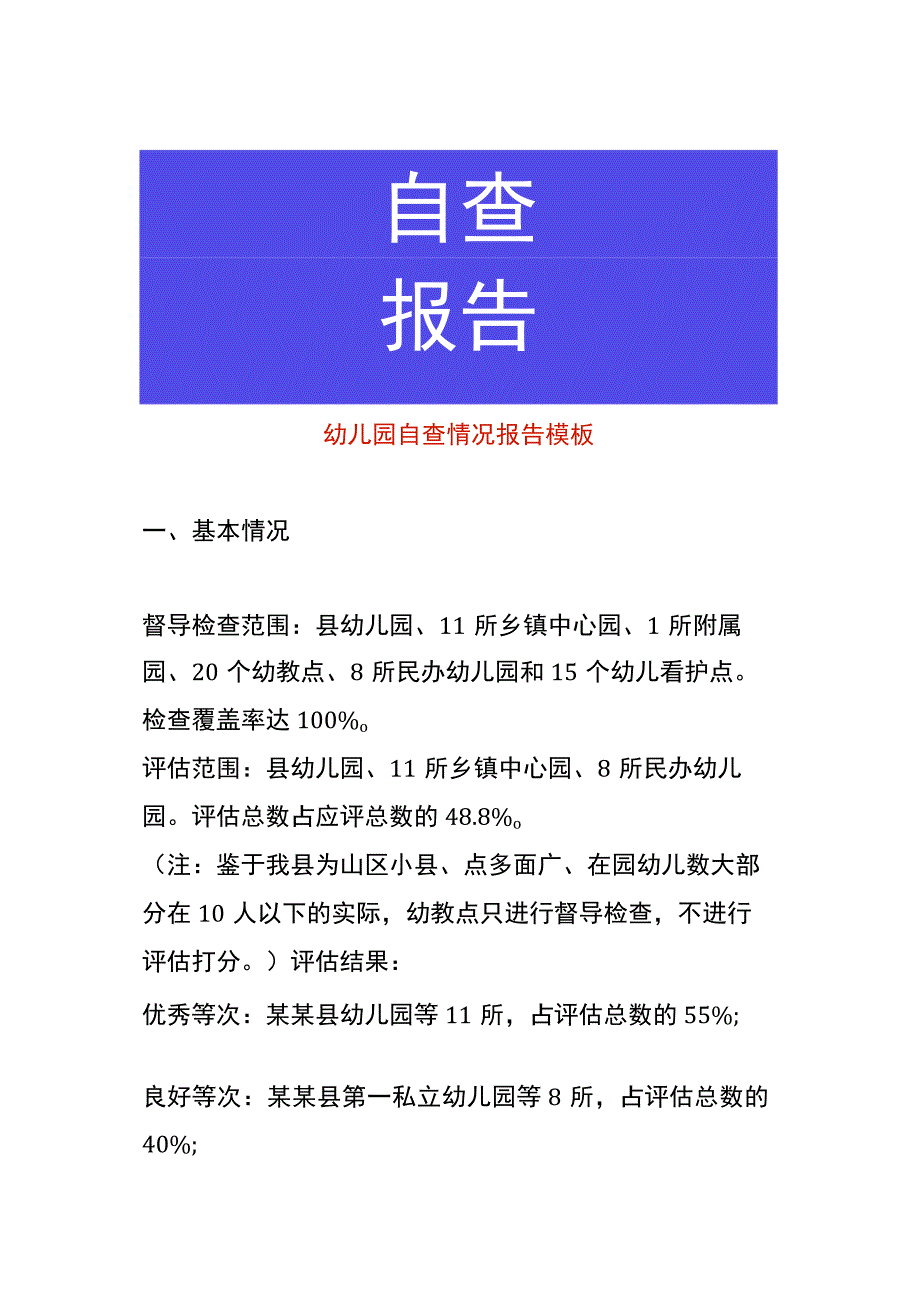 幼儿园自查情况报告模板.docx_第1页