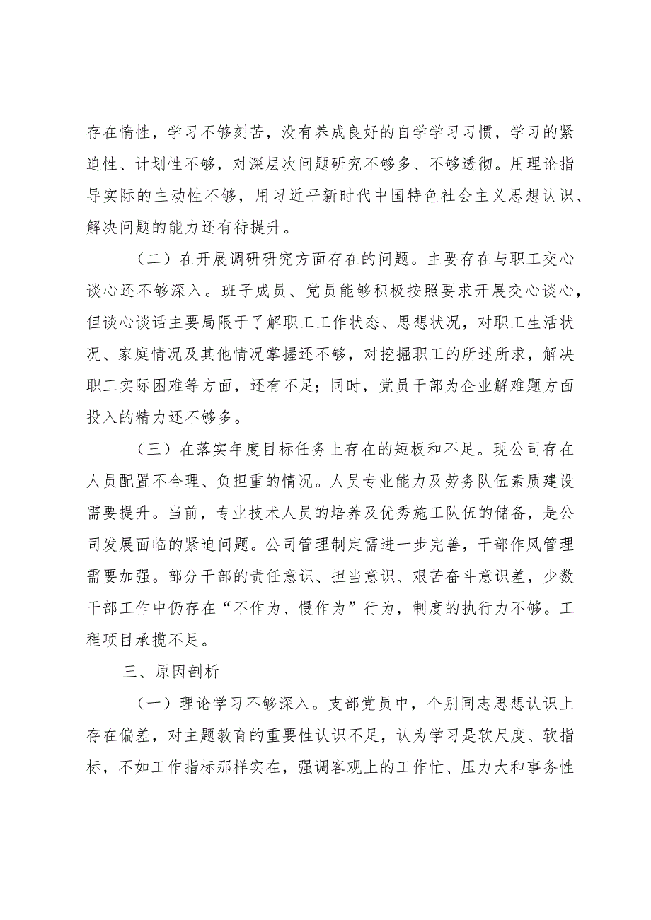 公司支部主题教育组织生活会班子对照检查材料.docx_第3页