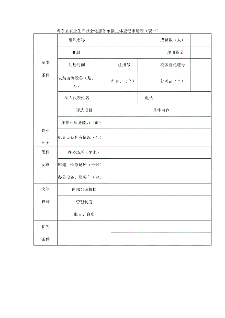 鸡东县农业生产社会化服务承接主体登记申请表表一.docx_第1页