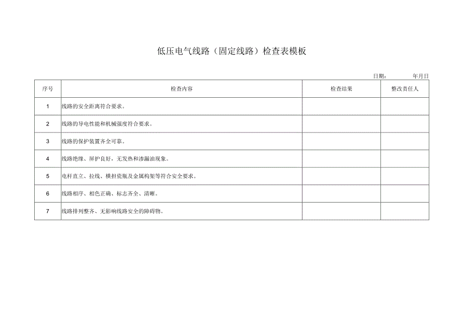 低压电气线路（固定线路）检查表模板.docx_第1页