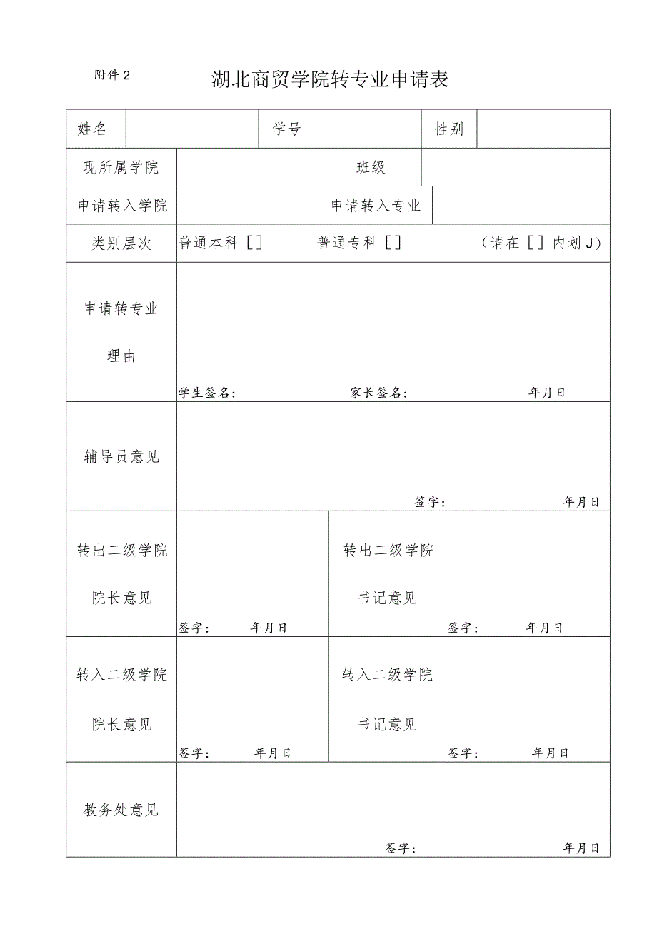 湖北商贸学院转专业申请表.docx_第1页