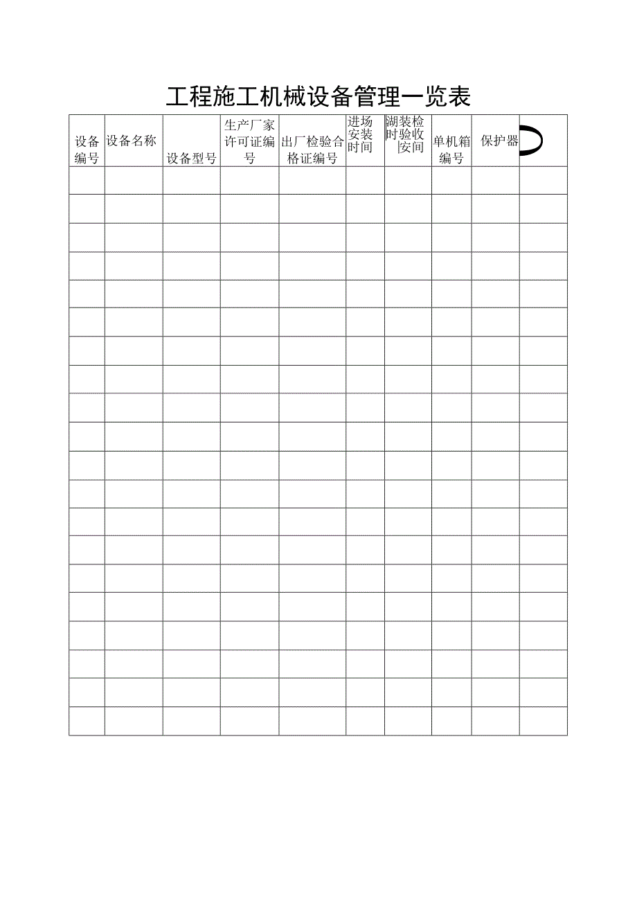 工程施工机械设备管理一览表.docx_第1页