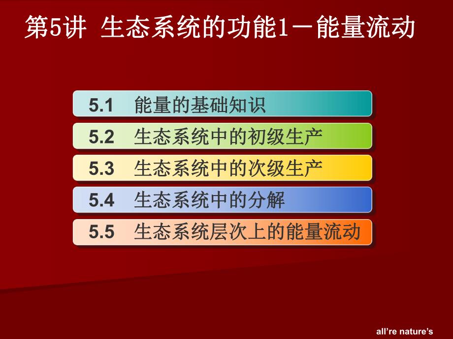 城市生态与环境保护概论PPT课件第5讲生态系统的功能1能量流动.ppt_第1页