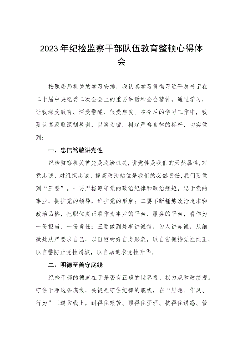 2023全国纪检监察干部队伍教育整顿的心得体会(五篇).docx_第1页