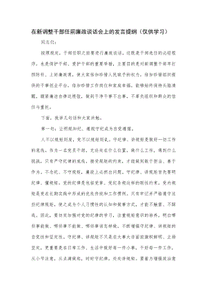 在新调整干部任前廉政谈话会上的发言提纲.docx