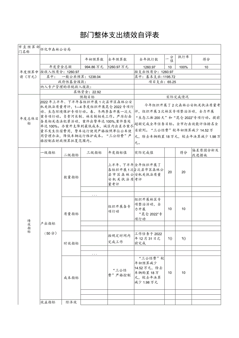 部门整体支出绩效自评表.docx_第1页