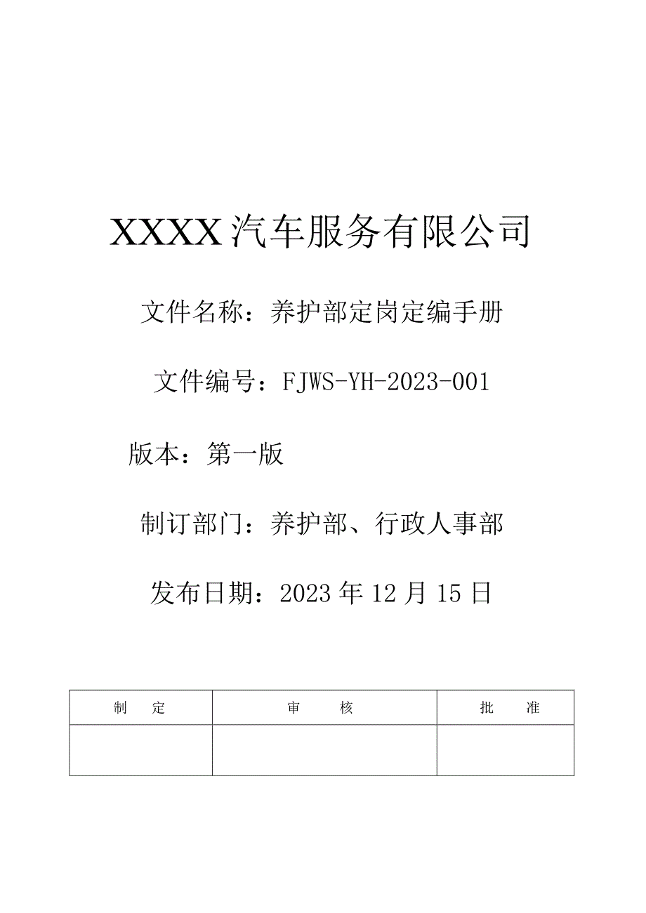 汽车4S店养护部定岗定编手册.docx_第1页