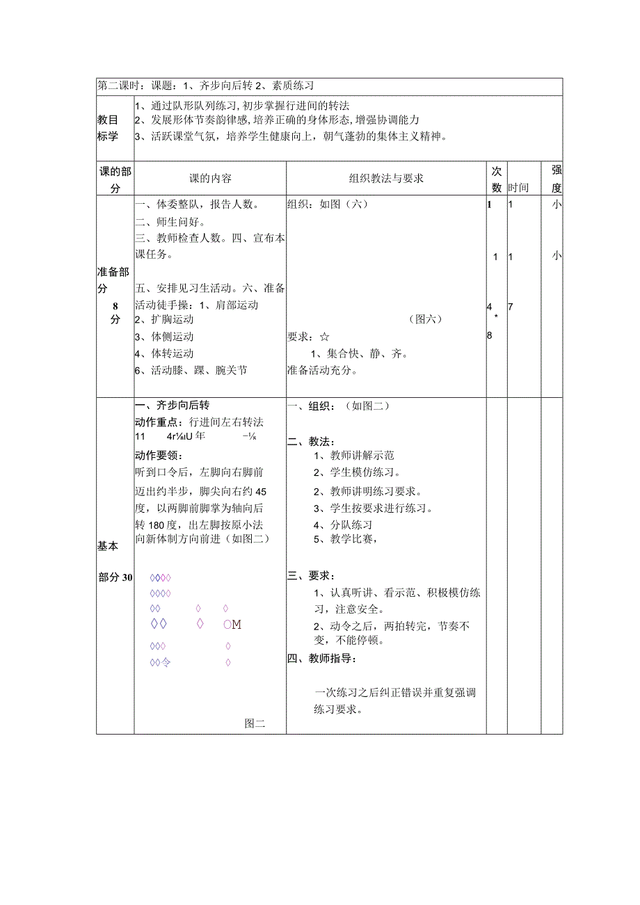 七年级下学期体育第二课时齐步向后转教案.docx_第1页