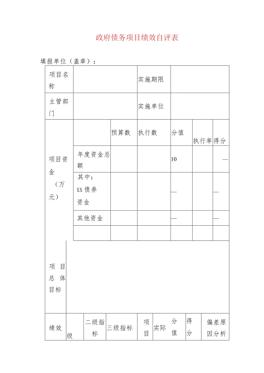 政府债务项目绩效自评表.docx_第1页