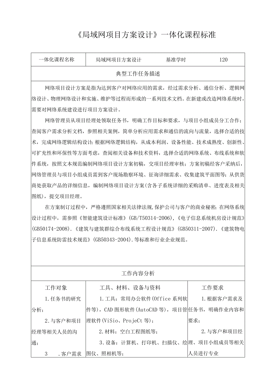 《局域网项目方案设计》一体化课程标准.docx_第1页