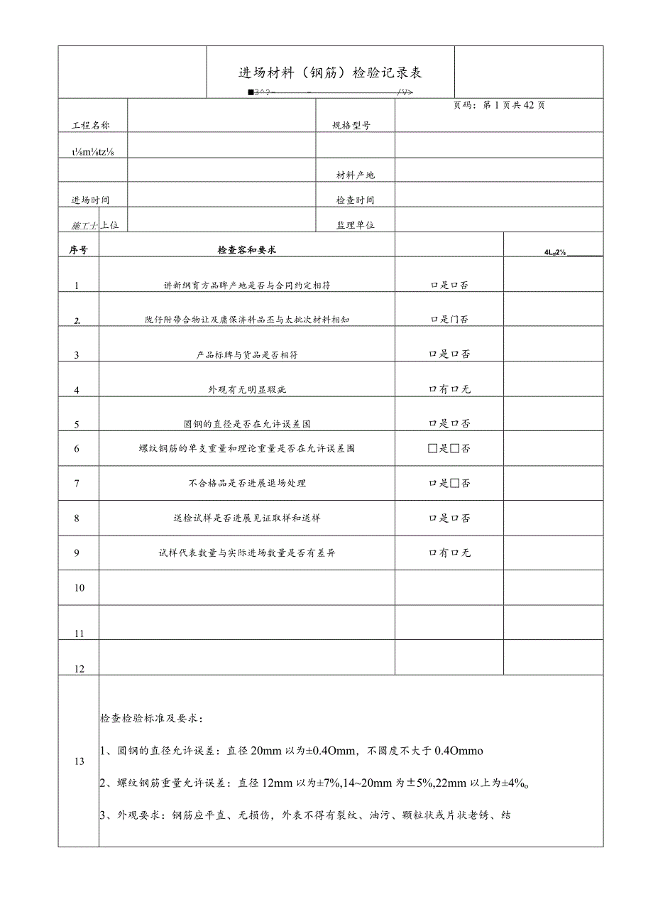 进场材料检验记录表.docx_第1页