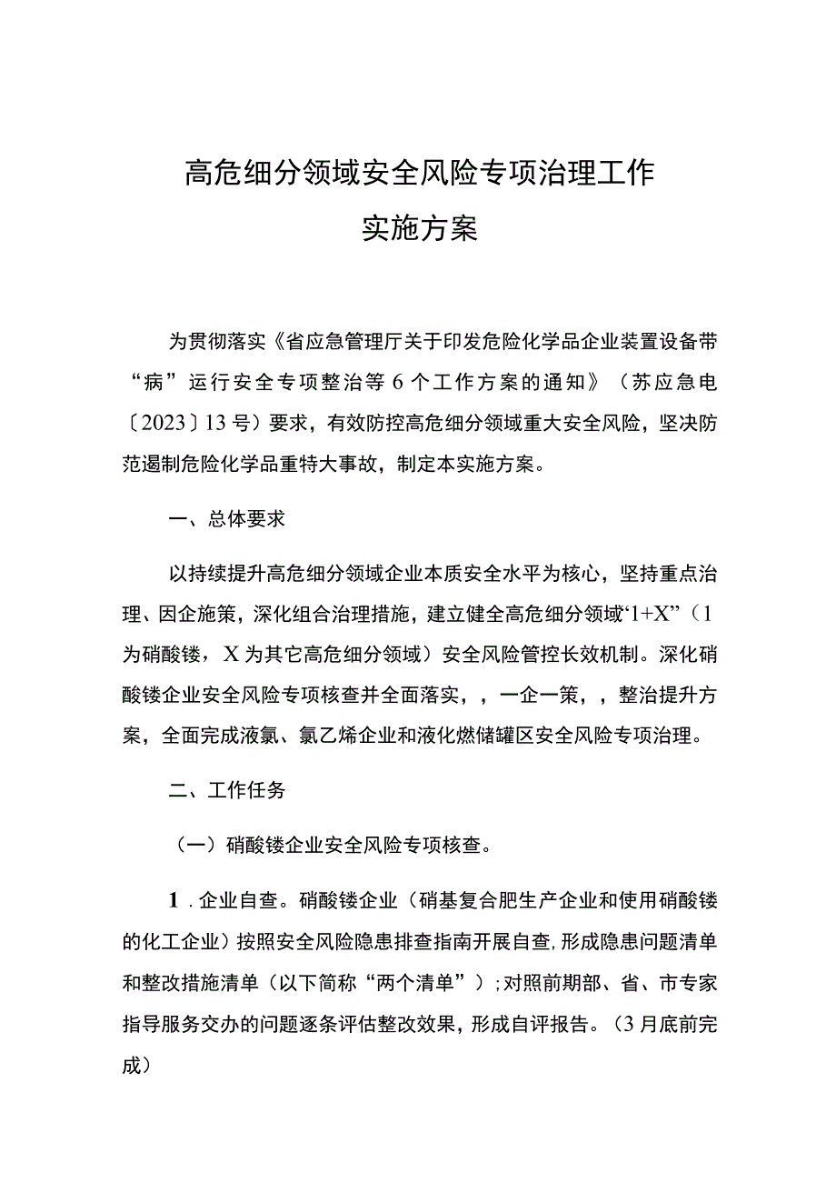 高危细分领域安全风险专项治理工作实施方案.docx_第1页