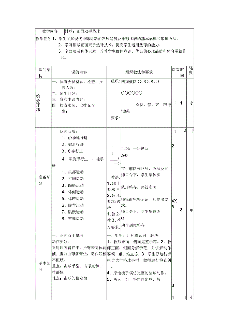 七年级下学期体育排球正面双手垫球教案.docx_第1页