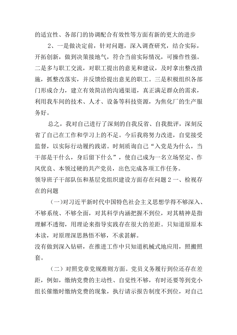 领导班子干部队伍和基层党组织建设方面存在问题3篇.docx_第3页