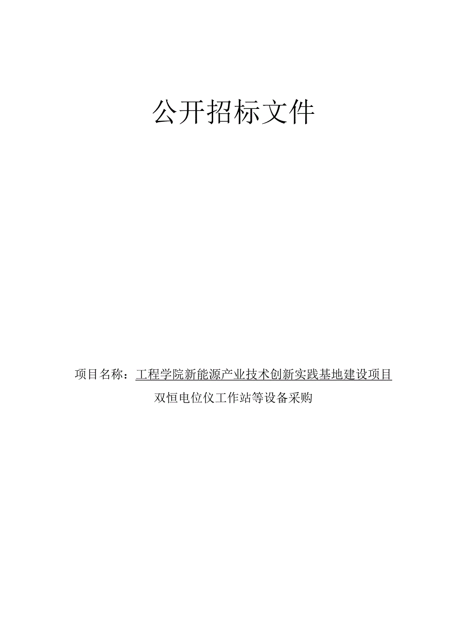 工程学院新能源产业技术创新实践基地建设项目双恒电位仪工作站等设备采购招标文件.docx_第1页