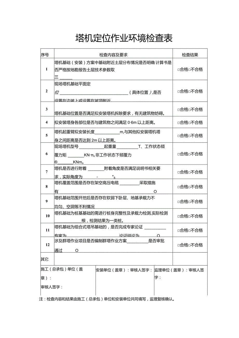 起重机械作业环境检查表.docx_第1页