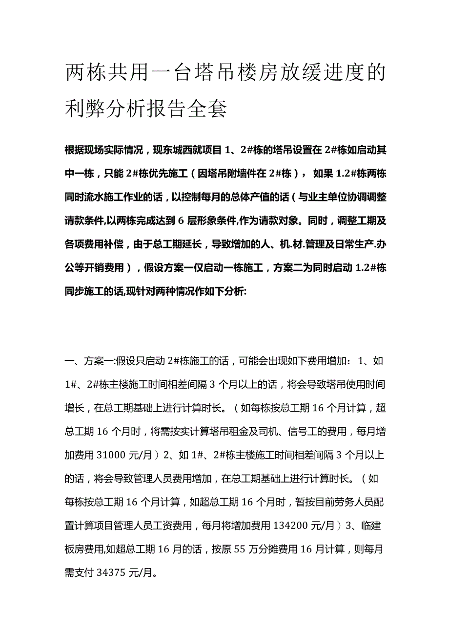 两栋共用一台塔吊楼房放缓进度的利弊分析报告全套.docx_第1页