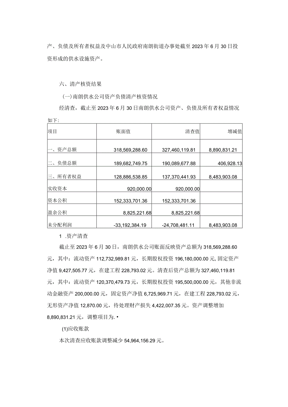 中山公用：中山市南朗供水有限公司清产核资专项审计报告.docx_第3页