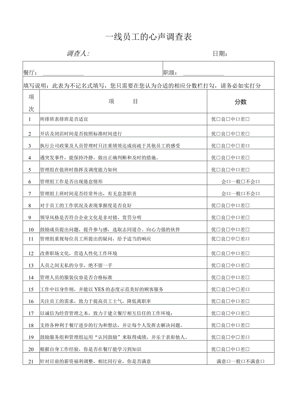 一线员工的心声调查表.docx_第1页