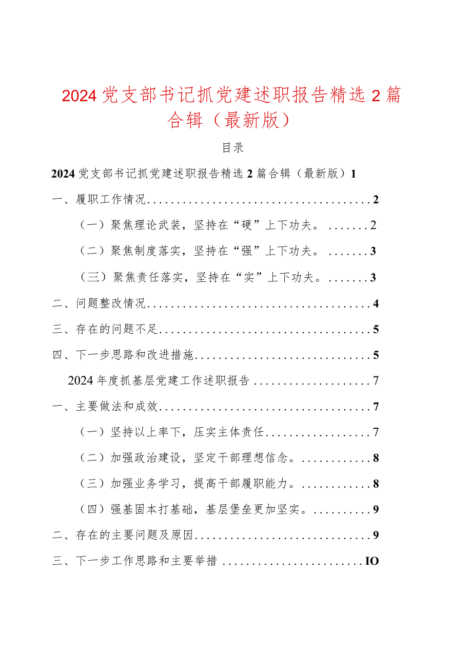 2024党支部书记抓党建述职报告精选2篇合辑.docx_第1页