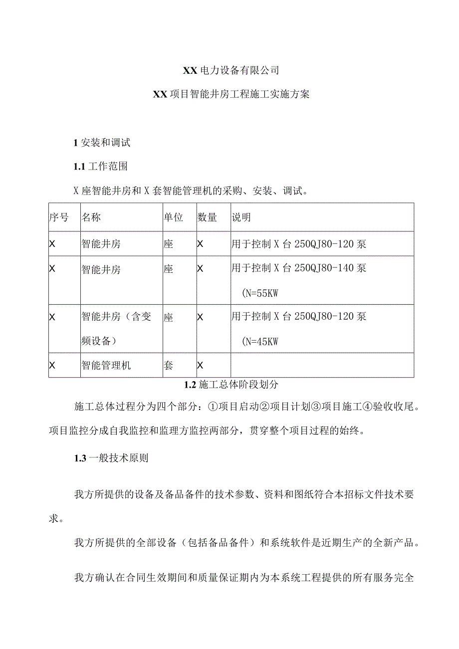 XX电力设备有限公司XX项目智能井房工程施工实施方案（2024年）.docx_第1页