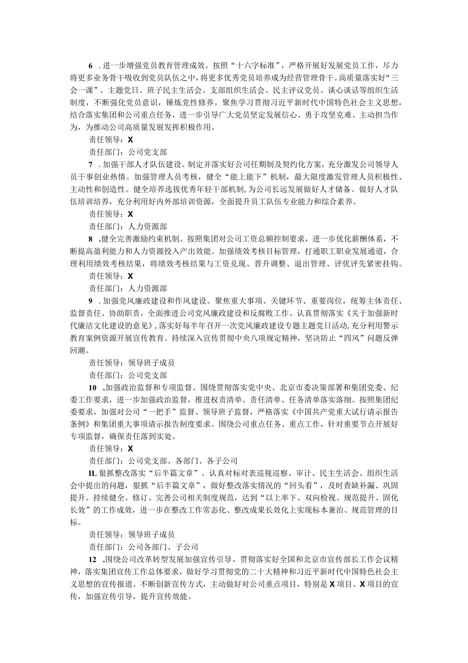 公司党支部2024年度落实全面从严治党主体责任任务安排.docx_第2页