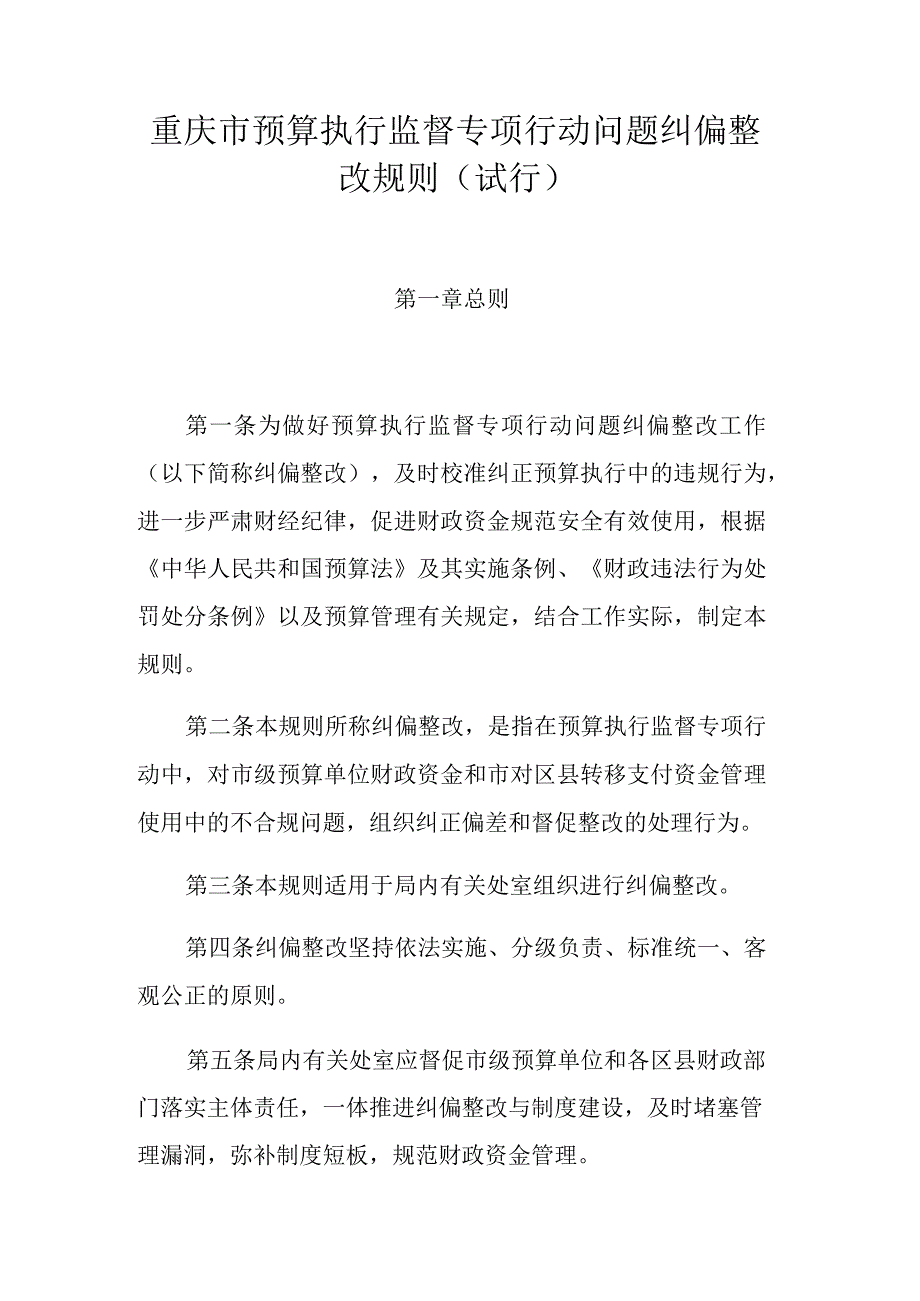 重庆市预算执行监督专项行动问题纠偏整改规则（试行）.docx_第1页