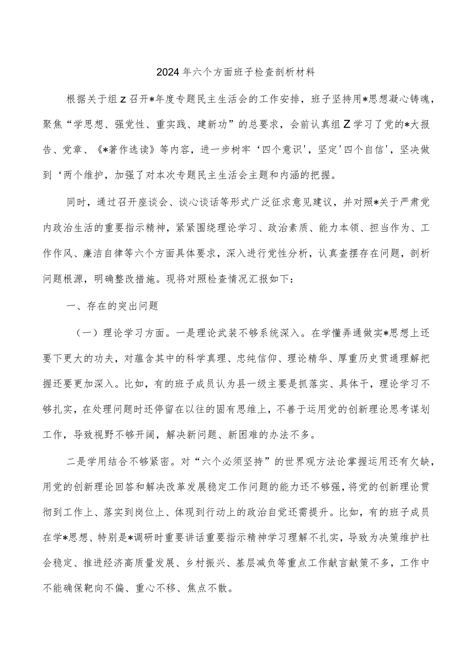 2024年六个方面班子检查剖析材料.docx_第1页