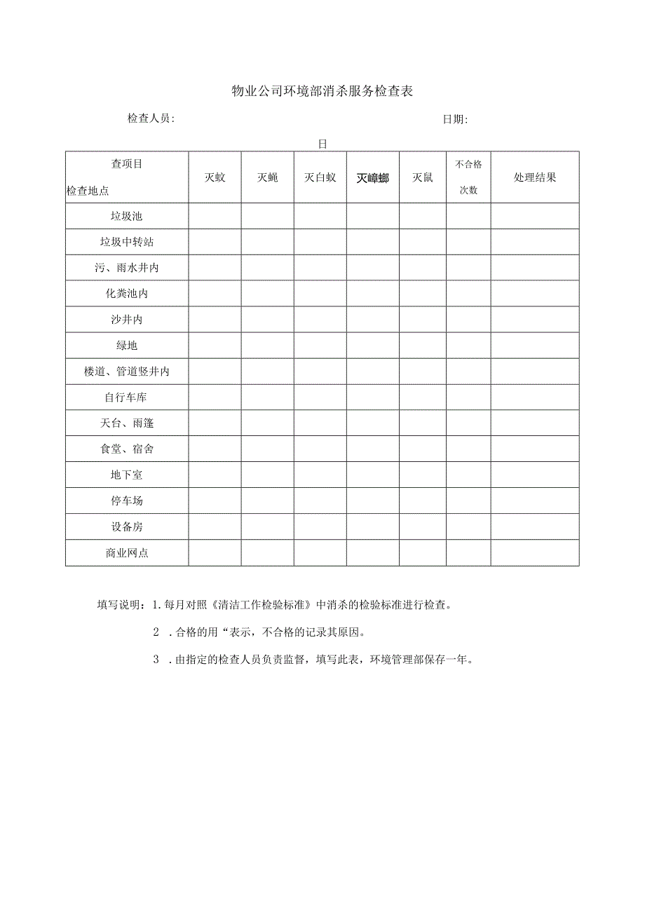 物业公司环境部消杀服务检查表.docx_第1页