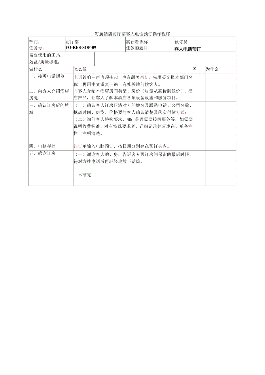 海航酒店前厅部客人电话预订操作程序.docx_第1页