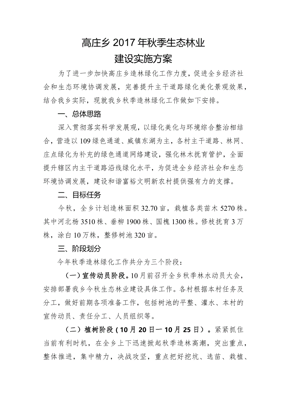 高庄乡2017年秋季生态林业建设实施方案.docx_第1页