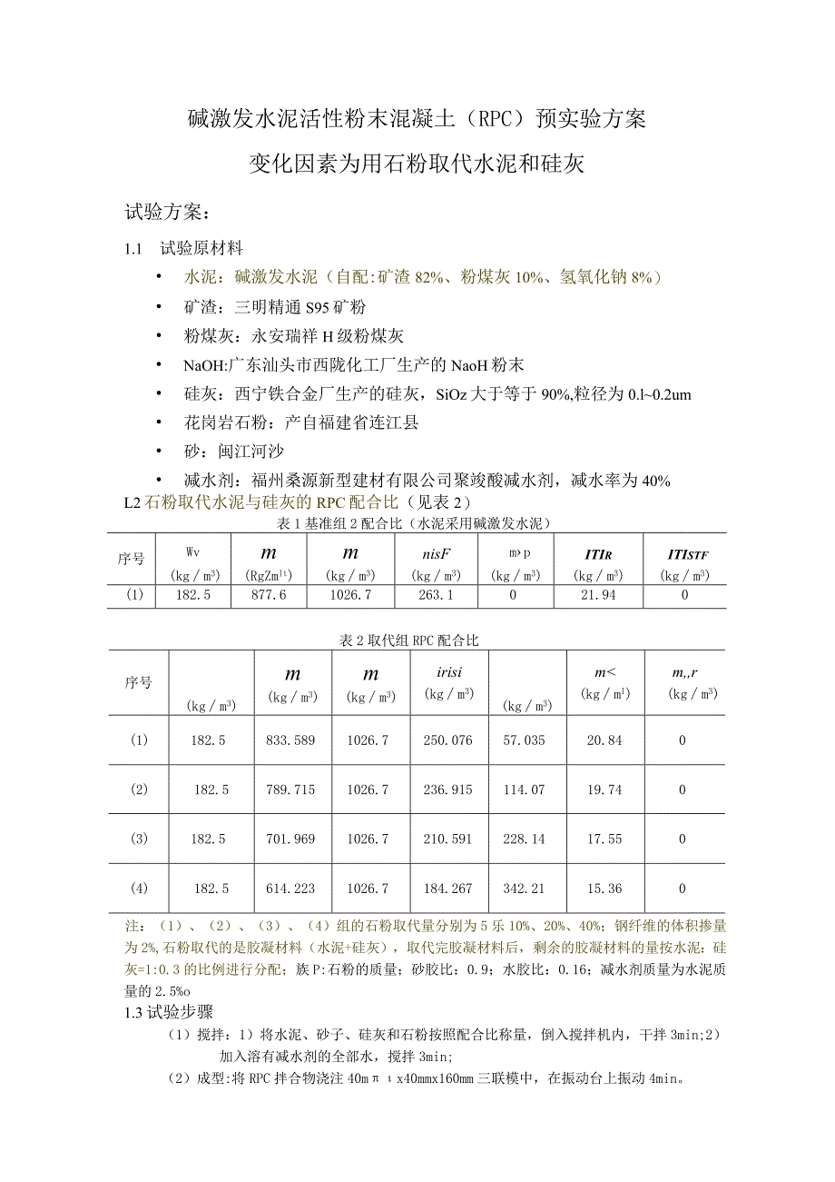 碱激发水泥活性粉末混凝土（RPC）预实验方案.docx_第1页