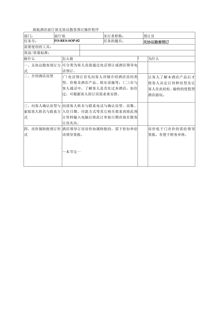 海航酒店前厅部无协议散客预订操作程序.docx_第1页