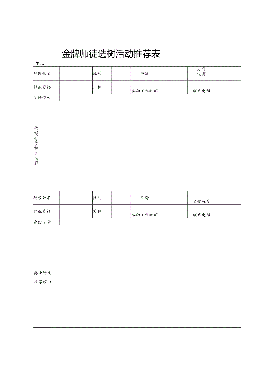 金牌师徒选树活动推荐表.docx_第1页