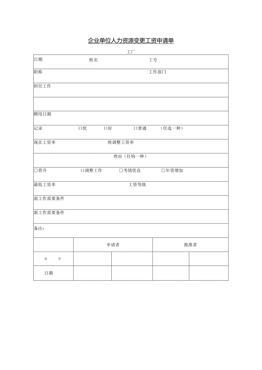 企业单位人力资源变更工资申请单.docx_第1页