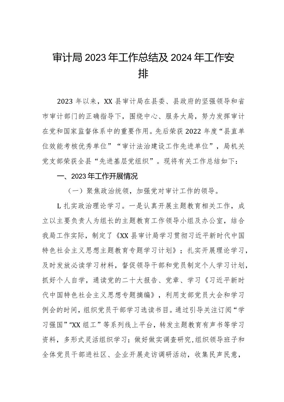 (三篇)审计局2023年工作总结及2024年工作安排.docx_第1页