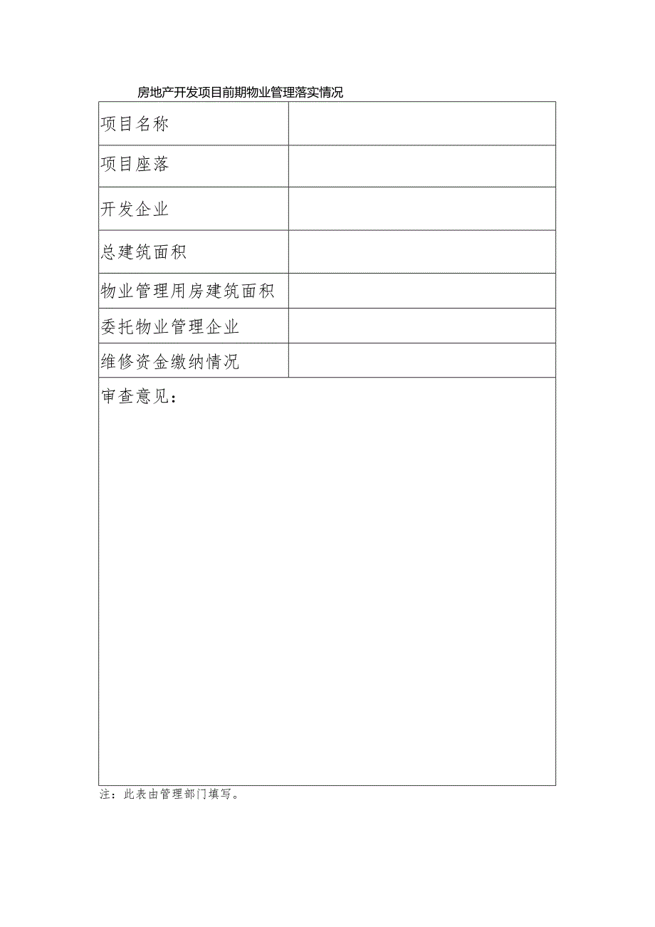 房地产开发项目前期物业管理落实情况.docx_第1页