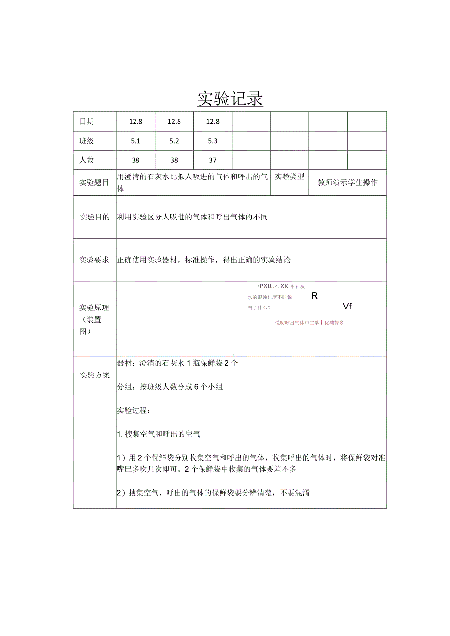 实验记录14-用澄清的石灰水比较人吸进的气体和呼出的气体.docx_第1页