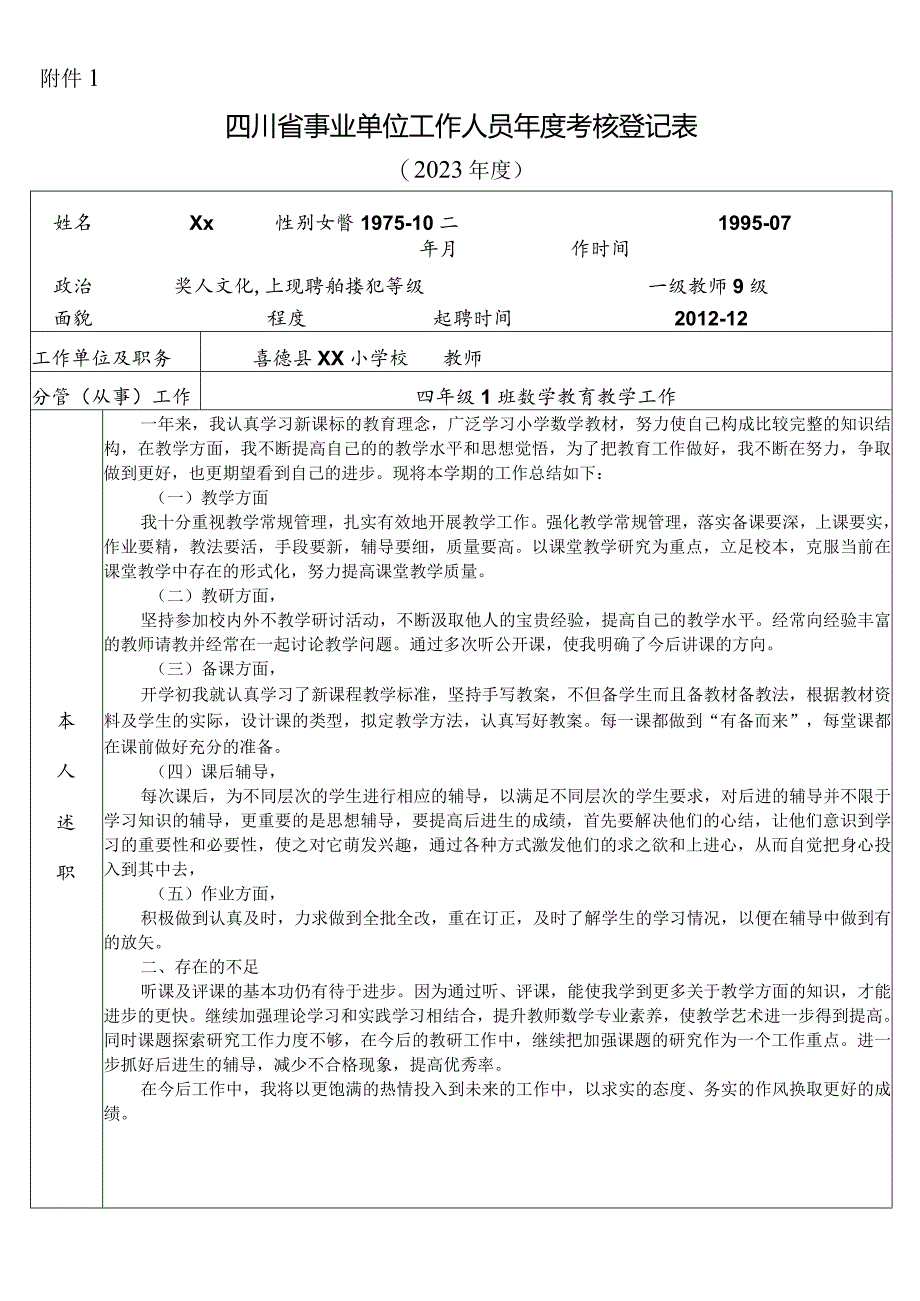 2023年四川省事业单位工作人员年度考核登记表0.docx_第1页