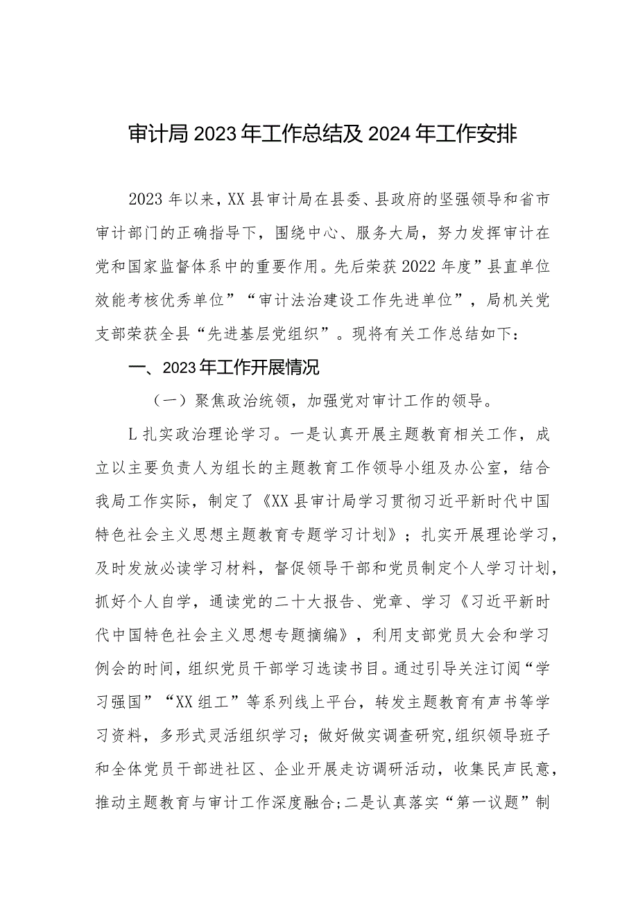 县审计局2023年工作总结及2024年工作安排四篇.docx_第1页