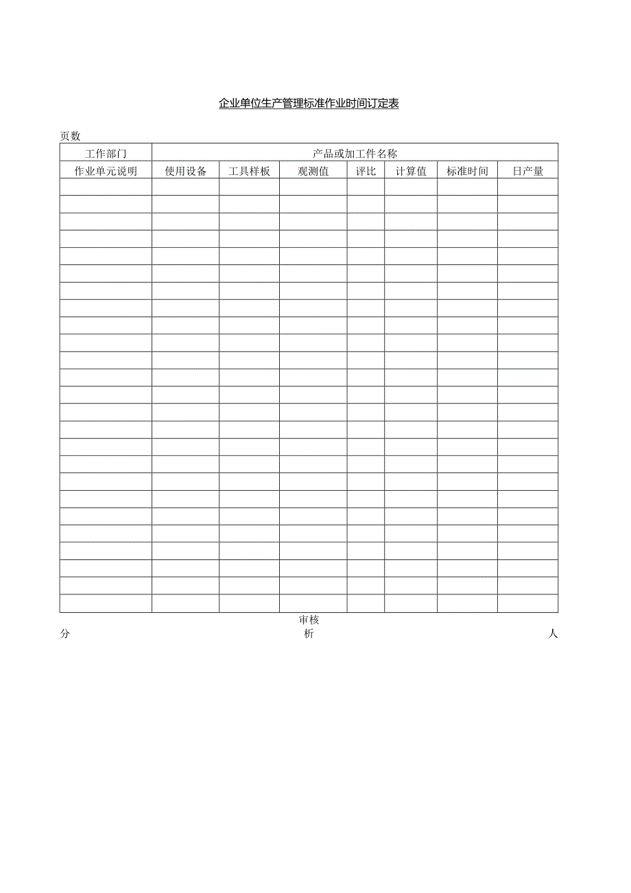 企业单位生产管理标准作业时间订定表.docx_第1页