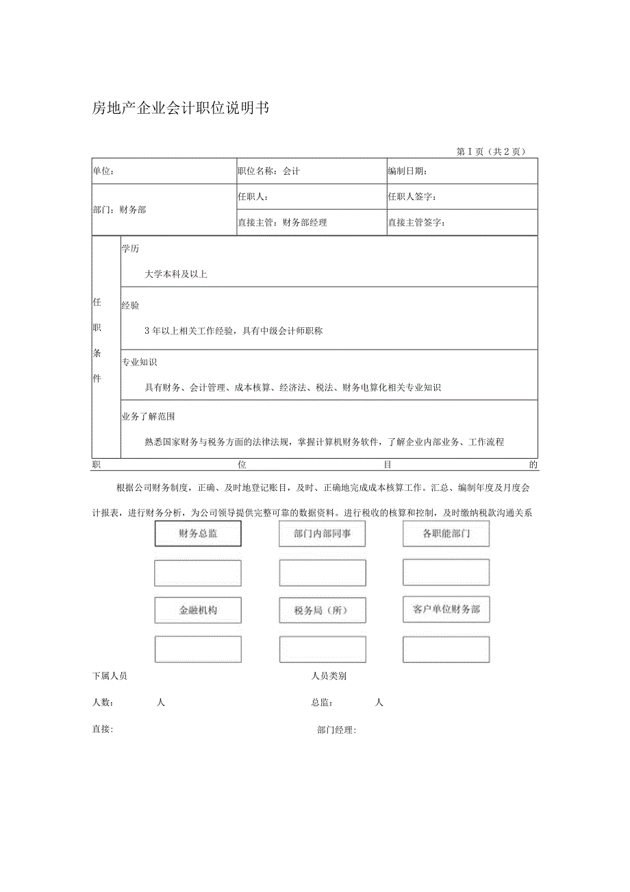 房地产企业会计职位说明书.docx_第1页