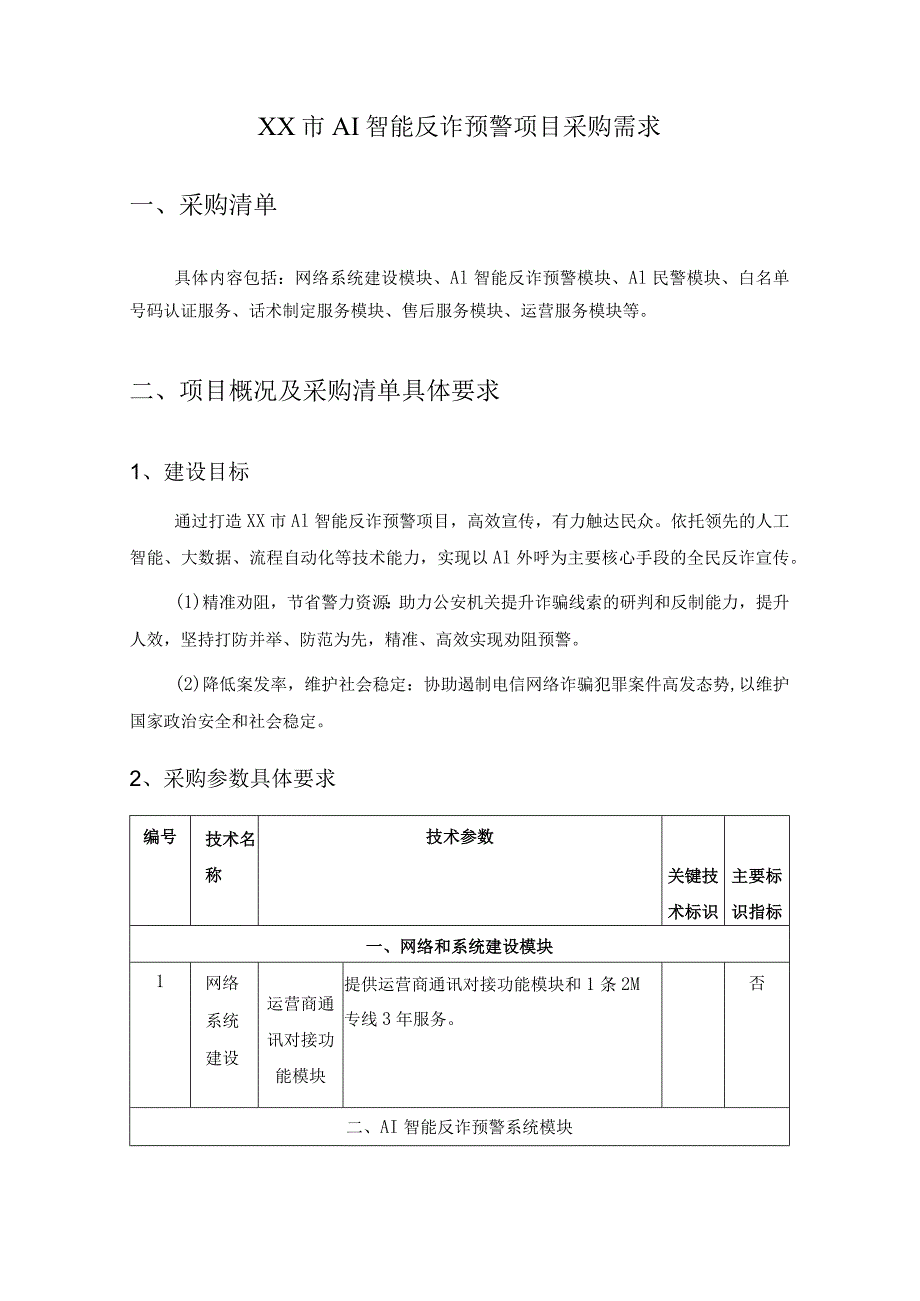 XX市AI智能反诈预警项目采购需求.docx_第1页