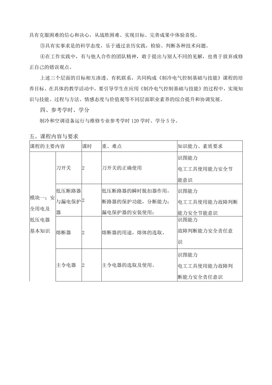 《制冷电气控制基础与技能》课程标准.docx_第3页